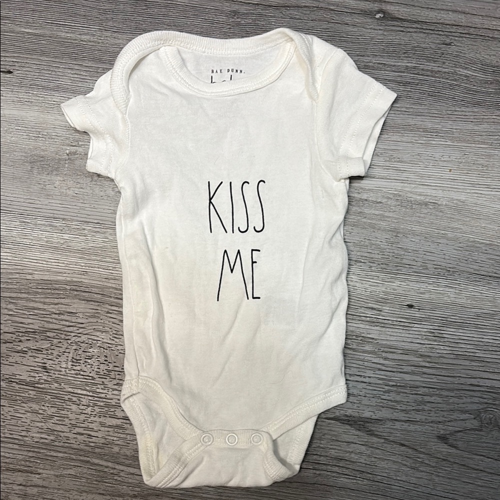 Rae Dunn White Bodysuit with Playful Text 5/$20
